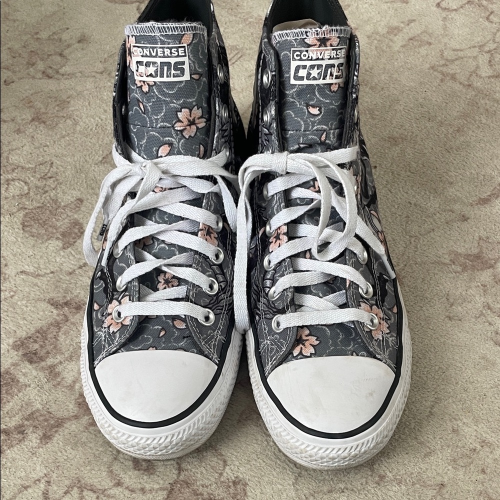 Converse Black and White High-Tops with Pink Floral